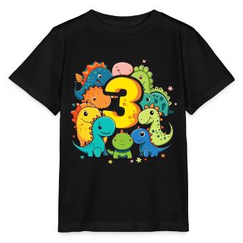 3ème anniversaire avec une chemise d’anniversaire de dinosaure - T-shirt bio MINI CREATOR Stanley/Stella Enfant - noir - Devant - Mikhail (115cm)