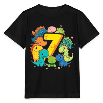 7ème anniversaire avec une chemise d’anniversaire de dinosaure - T-shirt bio MINI CREATOR Stanley/Stella Enfant - noir - Devant - Mikhail (115cm)