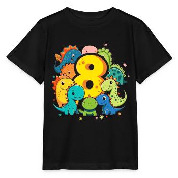 8ème anniversaire avec une chemise d’anniversaire de dinosaure - T-shirt bio MINI CREATOR Stanley/Stella Enfant - noir - Devant - Mikhail (115cm)