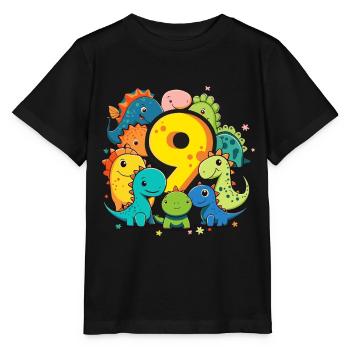 9ème anniversaire avec une chemise d’anniversaire de dinosaure - T-shirt bio MINI CREATOR Stanley/Stella Enfant - noir - Devant - Mikhail (115cm)