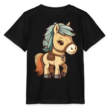 Cute horse for school beginners and kindergarten children - Stanley/Stella MINI CREATOR Kids’ T-Shirt - black - Front - Mikhail (115cm)