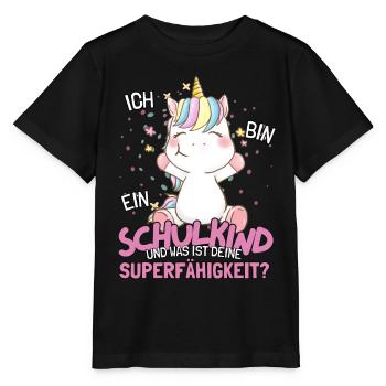 Schulkind 2023 Einhorn Schulanfang für Mädchen - Stanley/Stella Kinder T-Shirt MINI CREATOR  - Schwarz - Vorne - Mikhail (115cm)