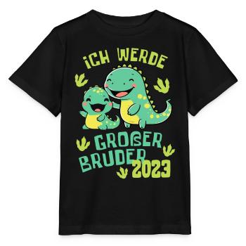 Ich werde großer Bruder 2023 Dino Brüder für Jungs - Stanley/Stella Kinder T-Shirt MINI CREATOR  - Schwarz - Vorne - Mikhail (115cm)