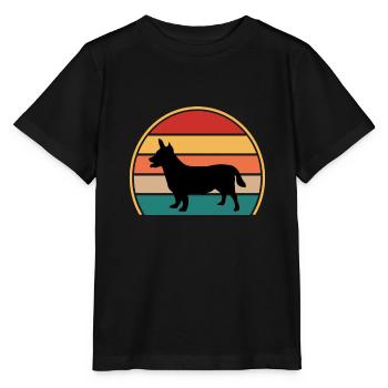 Lancashire Heeler Hund Liebe Silhouette Retro Sonnenuntergang - Stanley/Stella Kinder T-Shirt MINI CREATOR  - Schwarz - Vorne - Mikhail (115cm)
