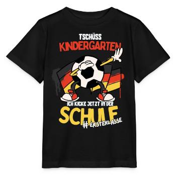 Tschüss Kindergarten 1. Klasse Fußball Schulstart - Stanley/Stella Kinder T-Shirt MINI CREATOR  - Schwarz - Vorne - Mikhail (115cm)