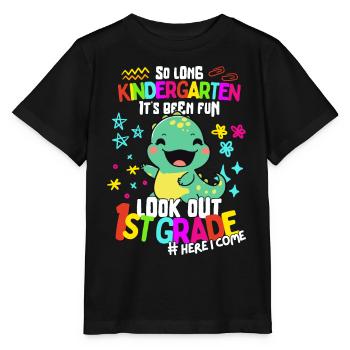 Dino Bye Bye Kindergarten: Inscription 1ère année - T-shirt bio MINI CREATOR Stanley/Stella Enfant - noir - Devant - Mikhail (115cm)