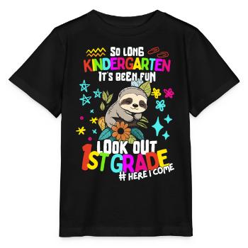 Sloth Tschüss Kindergarten: Einschulung 1. Klasse - Stanley/Stella Kinder T-Shirt MINI CREATOR  - Schwarz - Vorne - Mikhail (115cm)