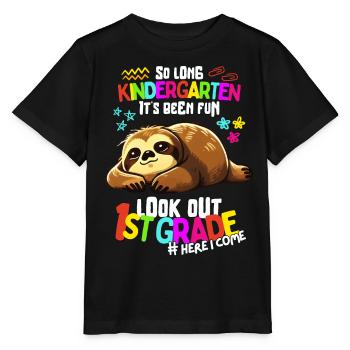 Sloth Tschüss Kindergarten: Einschulung 1. Klasse - Stanley/Stella Kinder T-Shirt MINI CREATOR  - Schwarz - Vorne - Mikhail (115cm)