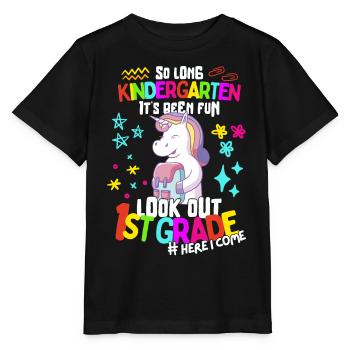 Einhorn Tschüss Kindergarten Einschulung 1. Klasse - Stanley/Stella Kinder T-Shirt MINI CREATOR  - Schwarz - Vorne - Mikhail (115cm)