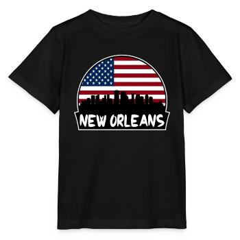 New Orleans Louisiana Usa Flag Skyline Silhouette - Stanley/Stella MINI CREATOR Kids’ T-Shirt - black - Front - Mikhail (115cm)
