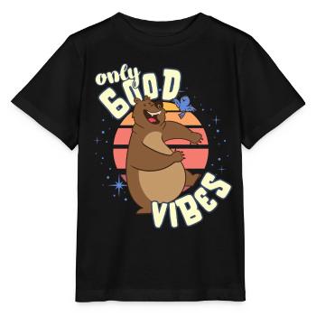 Only Good Vibes: Good Life Cartoon Bär Tanzen - Stanley/Stella MINI CREATOR Kids’ T-Shirt - black - Front - Mikhail (115cm)