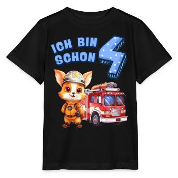 4. Geburtstag Jungen Fuchs Feuerwehrauto 4 Jahre - Stanley/Stella Kinder T-Shirt MINI CREATOR  - Schwarz - Vorne - Mikhail (115cm)