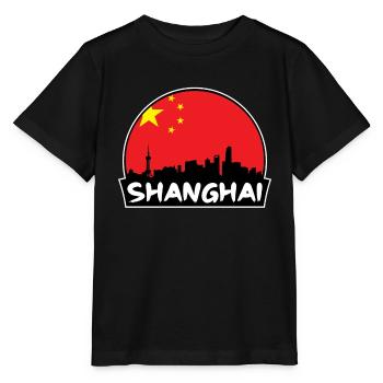 Shanghai China Flag Skyline Silhouette Voyage - T-shirt bio MINI CREATOR Stanley/Stella Enfant - noir - Devant - Mikhail (115cm)
