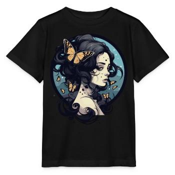 Gothic woman with orange butterflies mystical - Stanley/Stella MINI CREATOR Kids’ T-Shirt - black - Front - Mikhail (115cm)