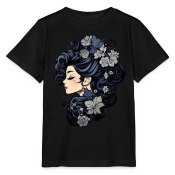 Gothic-Frau mit Blumen Magie der dunklen Schönheit - Stanley/Stella Kinder T-Shirt MINI CREATOR  - Schwarz - Vorne - Mikhail (115cm)