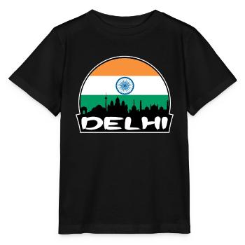 Delhi Inde Flag Skyline Silhouette Voyage - T-shirt bio MINI CREATOR Stanley/Stella Enfant - noir - Devant - Mikhail (115cm)