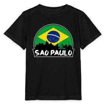 Sao Paulo Brésil Flag Skyline Silhouette Voyage - T-shirt bio MINI CREATOR Stanley/Stella Enfant - noir - Devant - Mikhail (115cm)