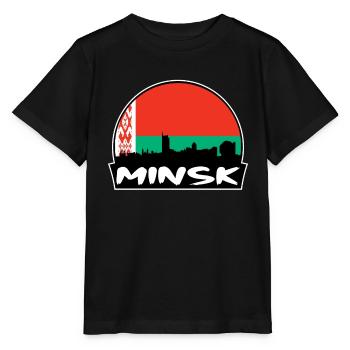 Minsk Weißrussland Flagge Skyline Silhouette Reisen - Stanley/Stella Kinder T-Shirt MINI CREATOR  - Schwarz - Vorne - Mikhail (115cm)