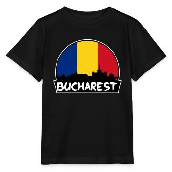 Bukarest Rumänien Flagge Skyline Silhouette Reisen - Stanley/Stella Kinder T-Shirt MINI CREATOR  - Schwarz - Vorne - Mikhail (115cm)