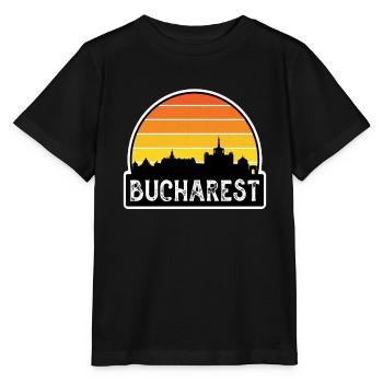 Bukarest Rumänien Flagge Skyline Reisesouvenir - Stanley/Stella Kinder T-Shirt MINI CREATOR  - Schwarz - Vorne - Mikhail (115cm)
