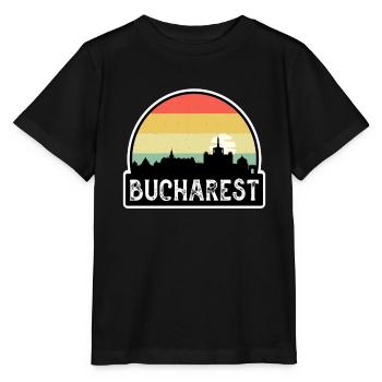 Bukarest Rumänien Flagge Skyline Reisesouvenir - Stanley/Stella Kinder T-Shirt MINI CREATOR  - Schwarz - Vorne - Mikhail (115cm)