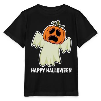 Spooky Halloween: Happy Ghost with Pumpkin Head - Stanley/Stella MINI CREATOR Kids’ T-Shirt - black - Front - Mikhail (115cm)