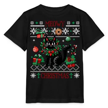 Meowy Christmas - Katze Pajamas PJ Ugly Funny Xmas - Stanley/Stella Kinder T-Shirt MINI CREATOR  - Schwarz - Vorne - Mikhail (115cm)