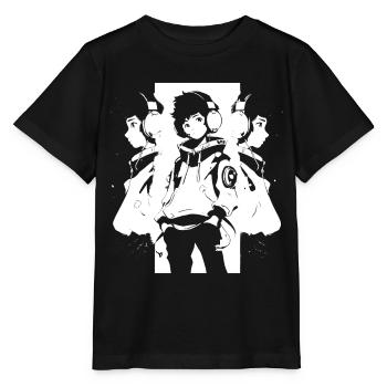 Shibuya's cool Cyberpunk Style Anime Boy Otaku - Stanley/Stella Kinder T-Shirt MINI CREATOR  - Schwarz - Vorne - Mikhail (115cm)