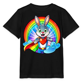Superhelden Hase - Stanley/Stella Kinder T-Shirt MINI CREATOR  - Schwarz - Vorne - Mikhail (115cm)
