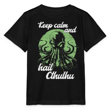 Keep Calm and Hail Cthulhu Lovecraft Necronomicon - Stanley/Stella Kinder T-Shirt MINI CREATOR  - Schwarz - Vorne - Mikhail (115cm)