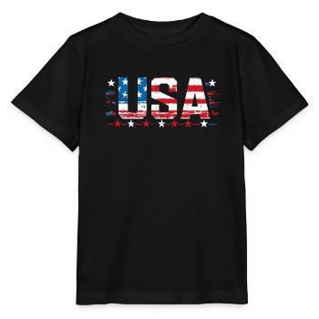 Conception du Jour de l’Indépendance Rouge Blanc Bleu Drapeau des États-Unis - T-shirt bio MINI CREATOR Stanley/Stella Enfant - noir - Devant - Mikhail (115cm)