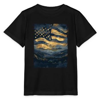 Drapeau Américain Etats-Unis Bois Vintage Rétro - T-shirt bio MINI CREATOR Stanley/Stella Enfant - noir - Devant - Mikhail (115cm)