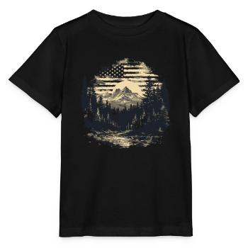 États-Unis, drapeau américain, paysage, forêt - T-shirt bio MINI CREATOR Stanley/Stella Enfant - noir - Devant - Mikhail (115cm)