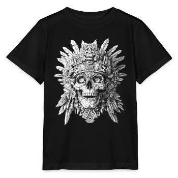 Crâne Aztèque Halloween - Crâne Squelette Tribal - T-shirt bio MINI CREATOR Stanley/Stella Enfant - noir - Devant - Mikhail (115cm)
