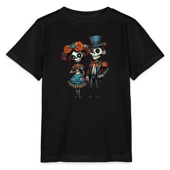 Style victorien squelette couple jour des morts - T-shirt bio MINI CREATOR Stanley/Stella Enfant - noir - Devant - Mikhail (115cm)