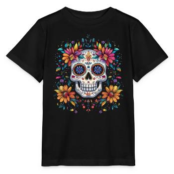 Jour de la mort Crâne en sucre avec des fleurs colorées - T-shirt bio MINI CREATOR Stanley/Stella Enfant - noir - Devant - Mikhail (115cm)