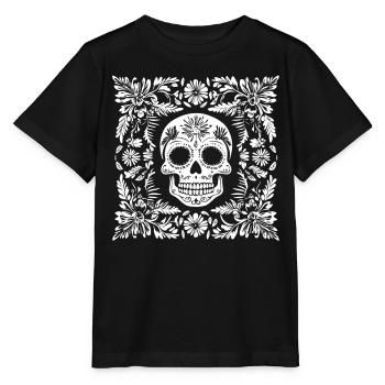 Floraler Sugar Skull im Rahmen für Tag der Toten - Stanley/Stella Kinder T-Shirt MINI CREATOR  - Schwarz - Vorne - Mikhail (115cm)