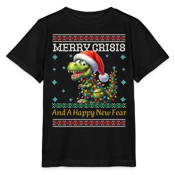 Weihnachten Merry Crisis Dino Ugly Christmas - Stanley/Stella Kinder T-Shirt MINI CREATOR  - Schwarz - Vorne - Mikhail (115cm)