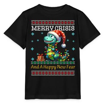 Dino Weihnachten Merry Crisis Ugly Christmas - Stanley/Stella Kinder T-Shirt MINI CREATOR  - Schwarz - Vorne - Mikhail (115cm)