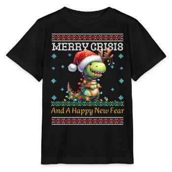 Weihnachten Merry Crisis Dino Ugly Christmas - Stanley/Stella Kinder T-Shirt MINI CREATOR  - Schwarz - Vorne - Mikhail (115cm)