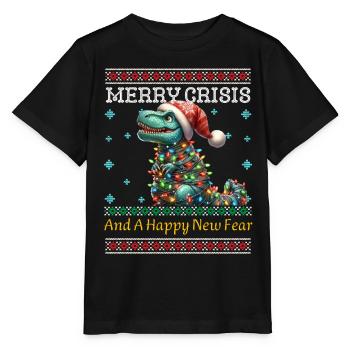 dinosaWeihnachten T-Rex Merry Crisis Ugly Christma - Stanley/Stella Kinder T-Shirt MINI CREATOR  - Schwarz - Vorne - Mikhail (115cm)