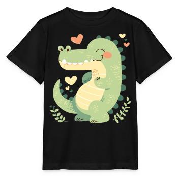 A happy chibi crocodile surrounded by hearts - Stanley/Stella MINI CREATOR Kids’ T-Shirt - black - Front - Mikhail (115cm)