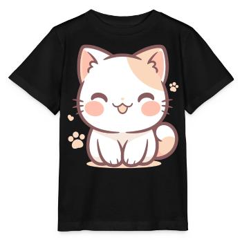 Un chaton chibi souriant - T-shirt bio MINI CREATOR Stanley/Stella Enfant - noir - Devant - Mikhail (115cm)