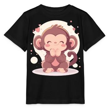 Un chimpanzé chibi joyeux - T-shirt bio MINI CREATOR Stanley/Stella Enfant - noir - Devant - Mikhail (115cm)