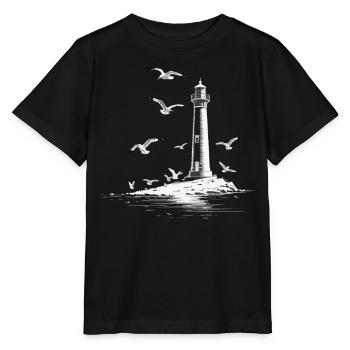 Lighthouse Seagull Harbor Moin Sea Lake - Stanley/Stella MINI CREATOR Kids’ T-Shirt - black - Front - Mikhail (115cm)