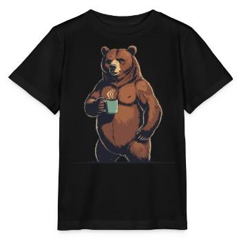 Grim Bear Tasse à café Ours Café Fatigué - T-shirt bio MINI CREATOR Stanley/Stella Enfant - noir - Devant - Mikhail (115cm)