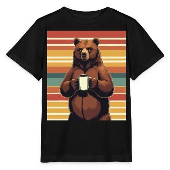 Grim Bear Tasse à café Ours Café Fatigué - T-shirt bio MINI CREATOR Stanley/Stella Enfant - noir - Devant - Mikhail (115cm)