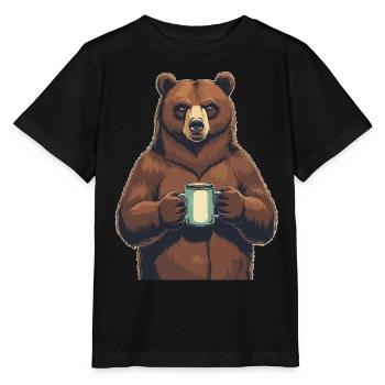 Grim Bear Tasse à café Ours Café Fatigué - T-shirt bio MINI CREATOR Stanley/Stella Enfant - noir - Devant - Mikhail (115cm)