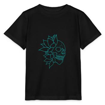 Tête de mort et nénuphars bleus - T-shirt bio MINI CREATOR Stanley/Stella Enfant - noir - Devant - Mikhail (115cm)