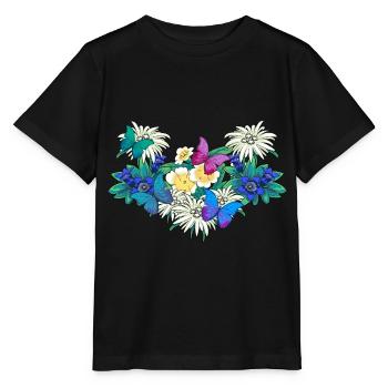 Frühlingsanfang Jahreszeit Blumen Schmetterlinge - Stanley/Stella Kinder T-Shirt MINI CREATOR  - Schwarz - Vorne - Mikhail (115cm)